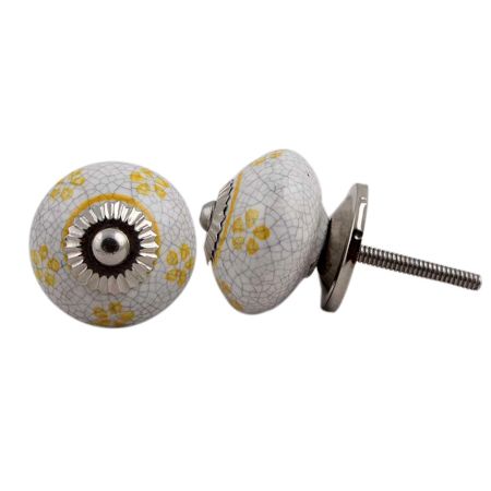 Yellow Floral Crackle Wardrobe Knob