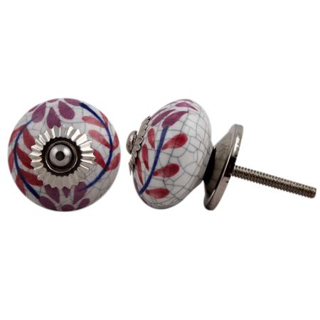 Pink Leaf Crackle Ceramic Dresser Knob