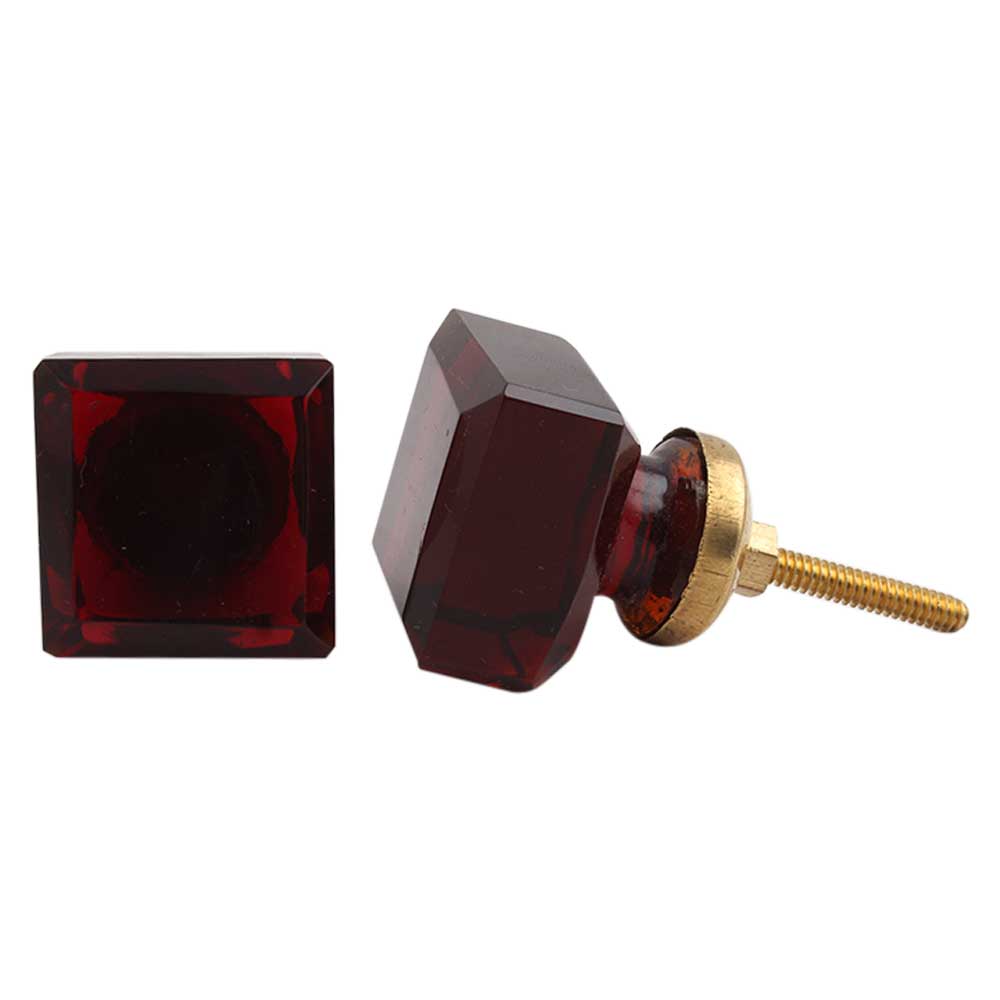 Red Square Glass Cabinet Knobs