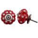 Red White Floral Dot Ceramic Knob
