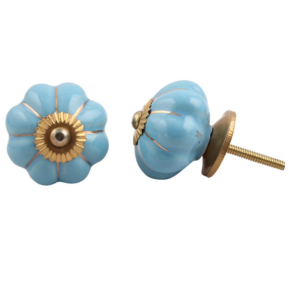 Turquoise Gold Line Melon Knob