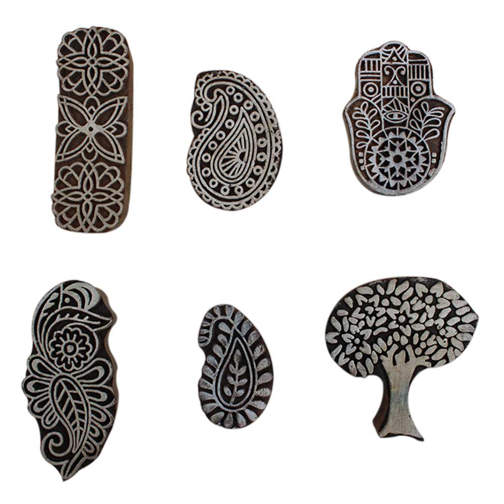 Set of 6 Piece New Mix Wooden Printing Block