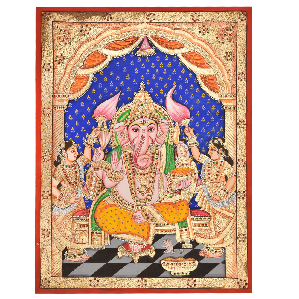 Lord Ganesha With His Two Wives