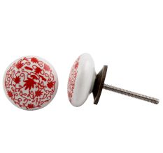 Red Floral Flat Knob