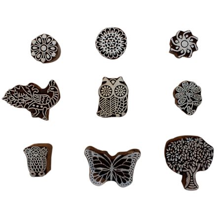 Set of 9 Piece New Mix Wooden Printing Block