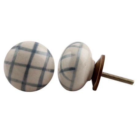 Grey Line Floral Flat Drawer Knob