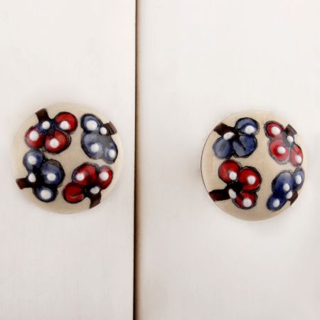 Red Blue Floral Ceramic Bulb Knob