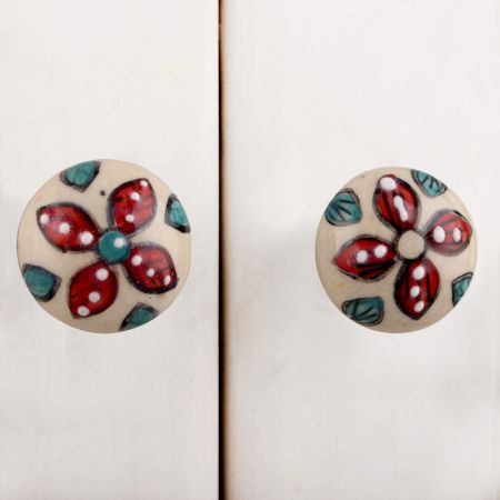 Red Floral Bulb Ceramic Furniture Knob