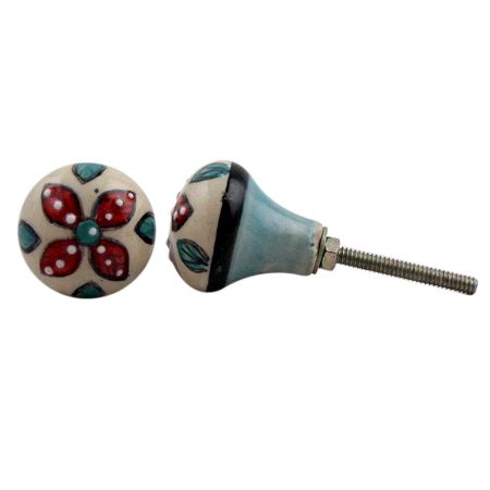 Red Floral Bulb Ceramic Furniture Knob