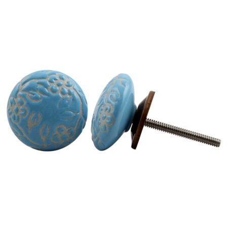 Turquoise Etched Flat Knob