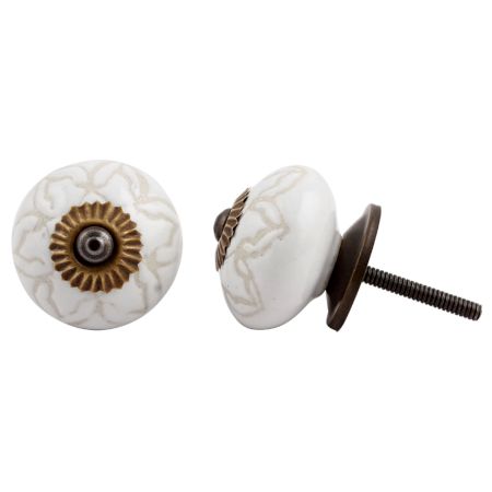 White Flower Etched Knob (1)