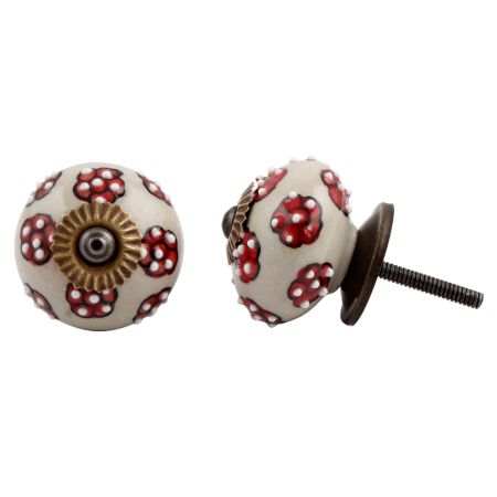 Red Tiny Floral Ceramic Knob