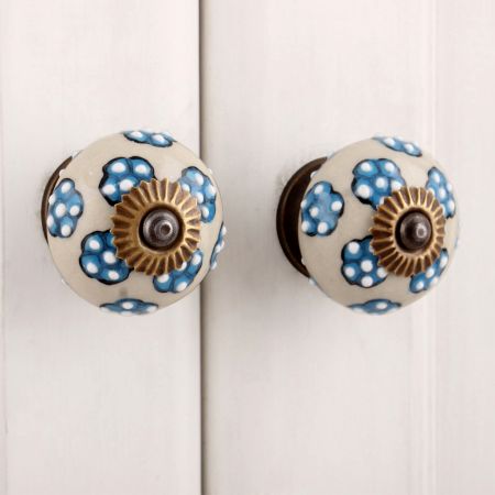 Turquoise Tiny Floral Ceramic Knob