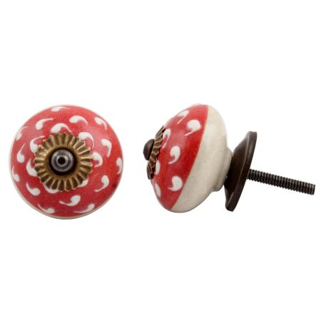 Old Red Flower Ceramic Knob