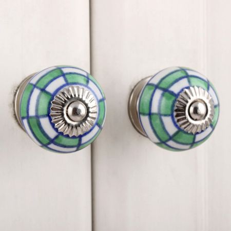 Green Check Ceramic Knob