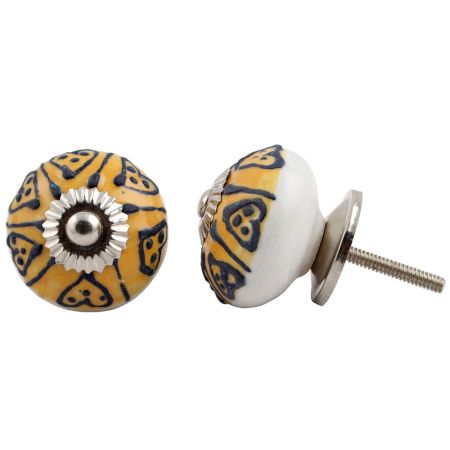 Blue Heart Yellow Ceramic Knob