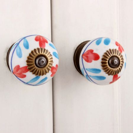Red Floral Ceramic Knob