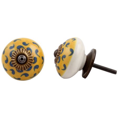 Yellow Blue Floral Ceramic Knob