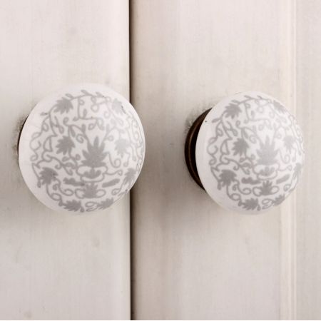 Grey Floral Flat Knob