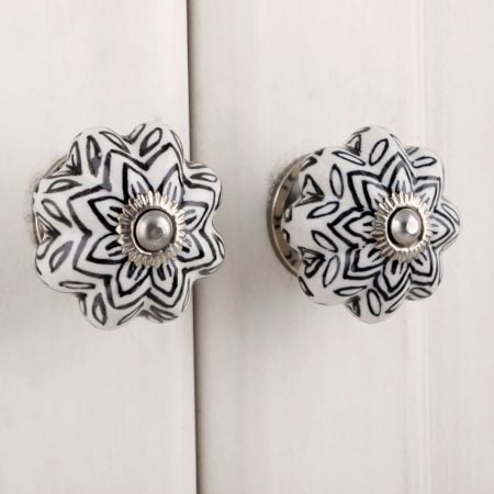 Black Floral Melon Ceramic Knob