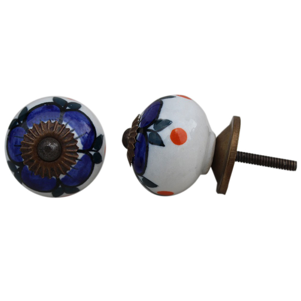 Navy Blue Floral Dresser Knob