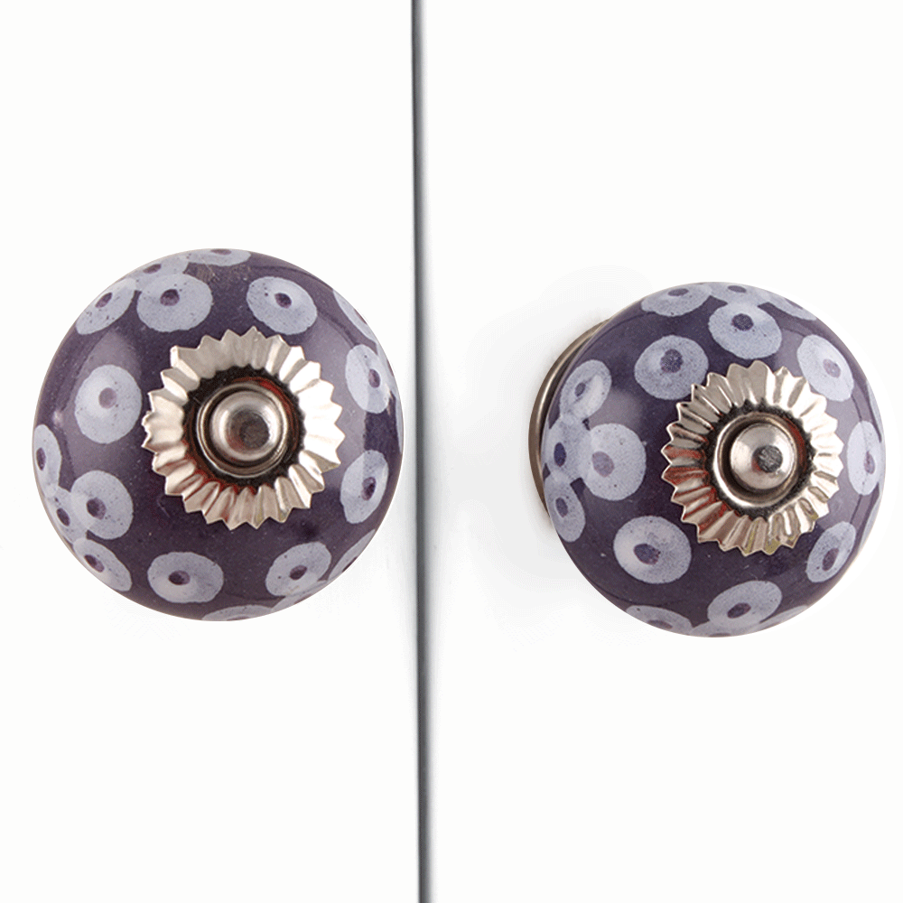 Purple Ceramic Floral Dresser Knob