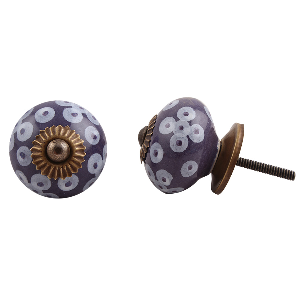 Purple Ceramic Floral Dresser Knob