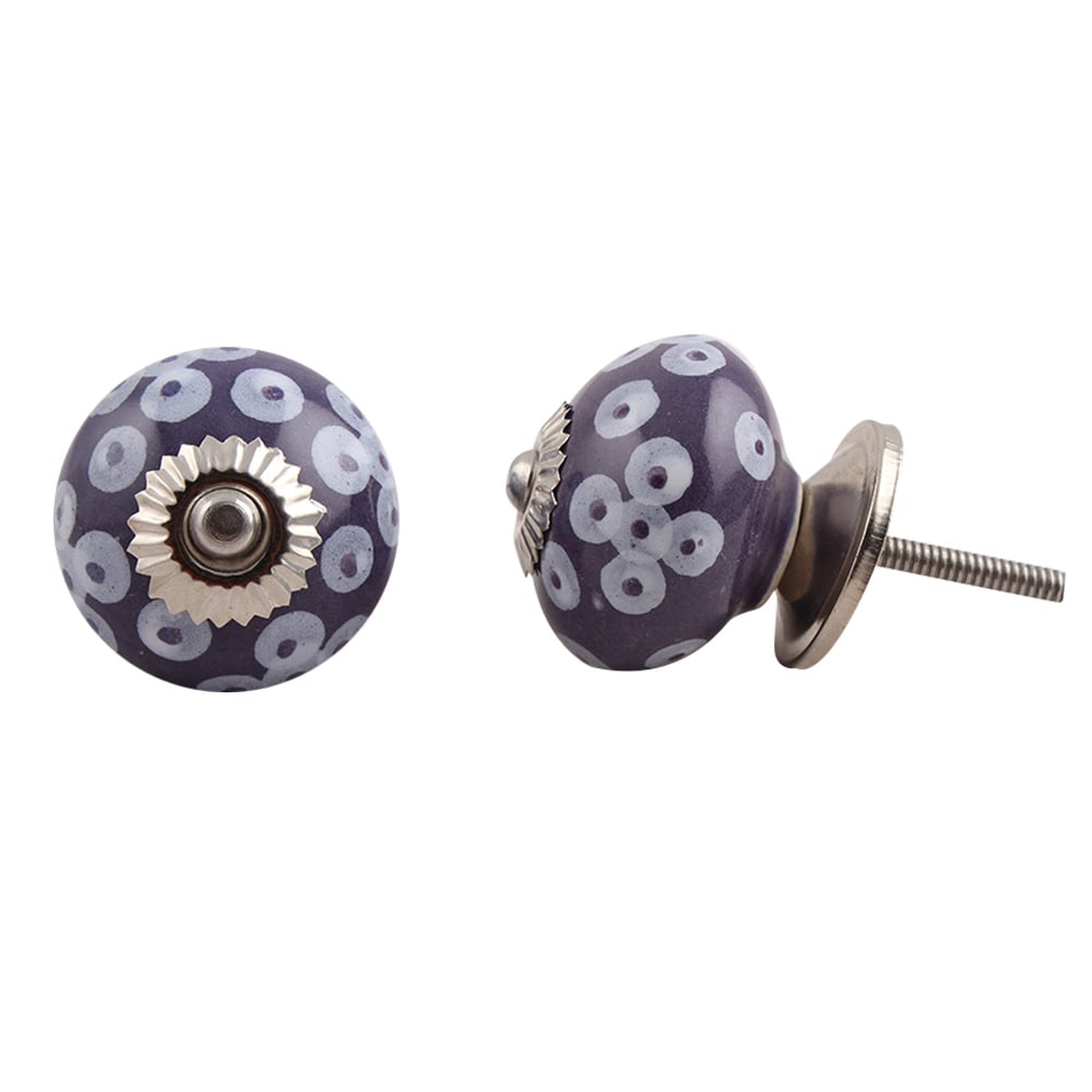 Purple Ceramic Floral Dresser Knob
