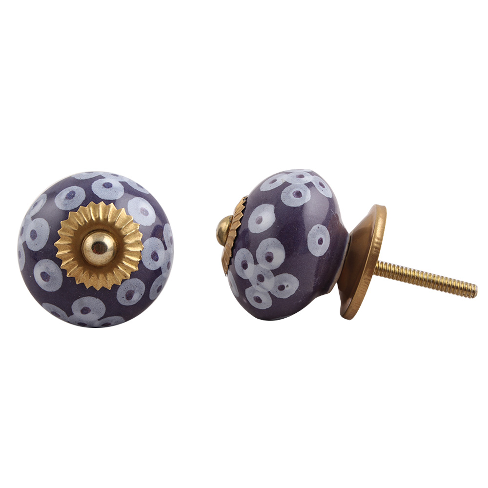 Purple Ceramic Floral Dresser Knob