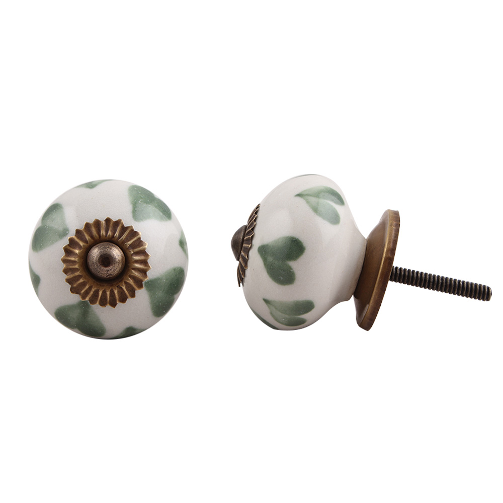 Moss Green Heart Ceramic Knob