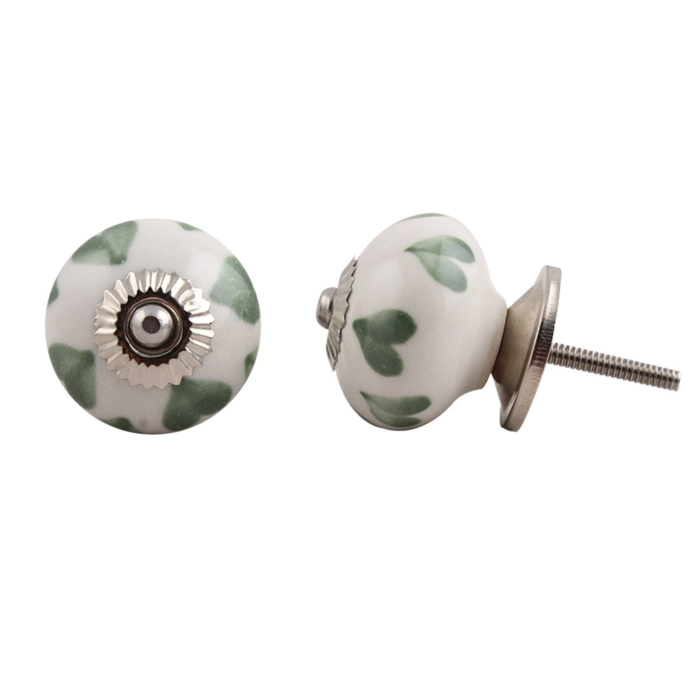Moss Green Heart Ceramic Knob