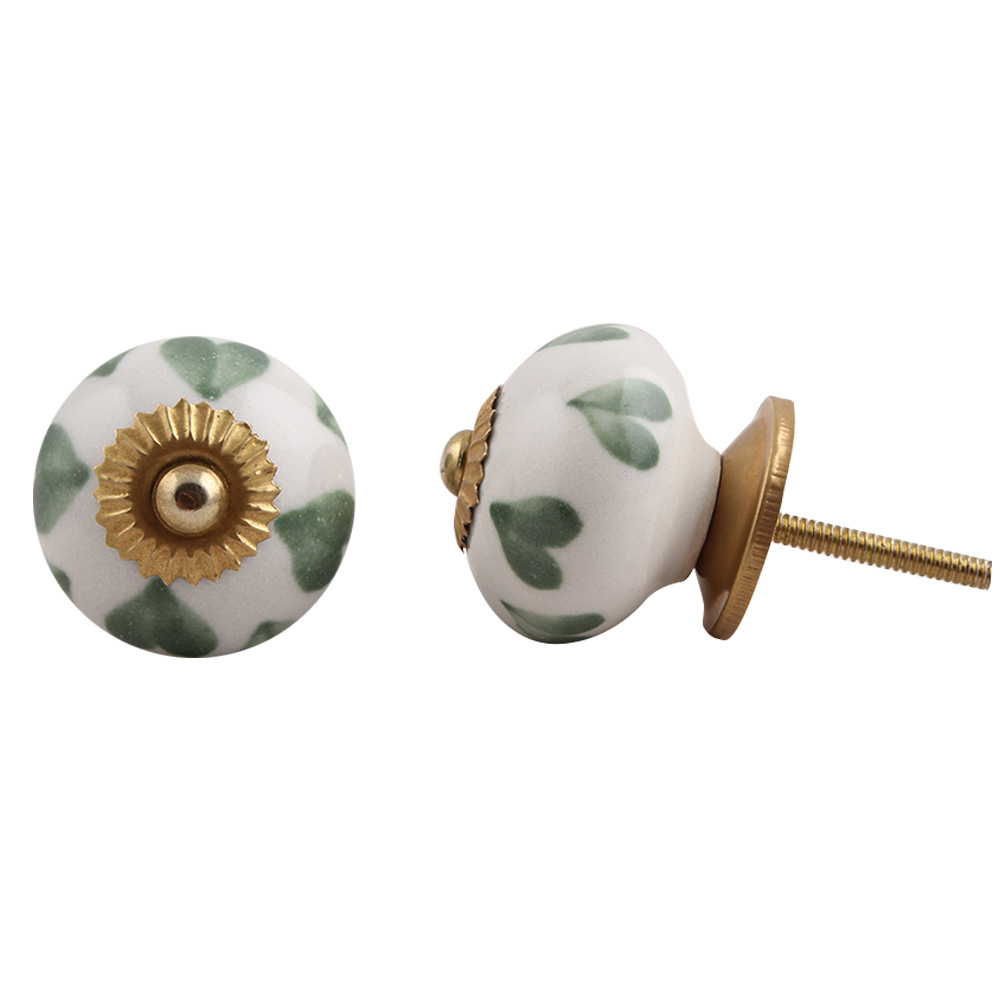 Moss Green Heart Ceramic Knob