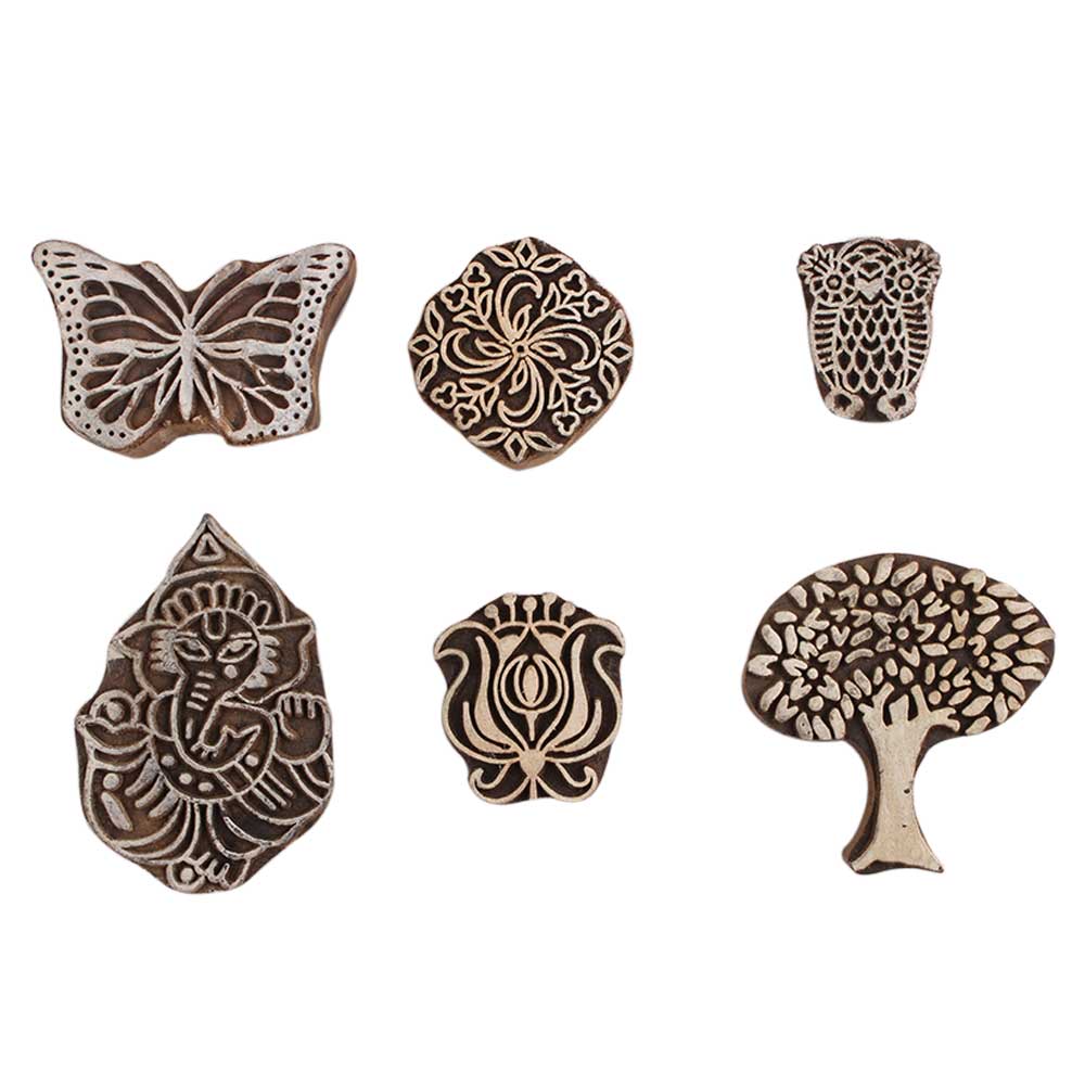 Set of 6 Piece New Mix Wooden Printing Block