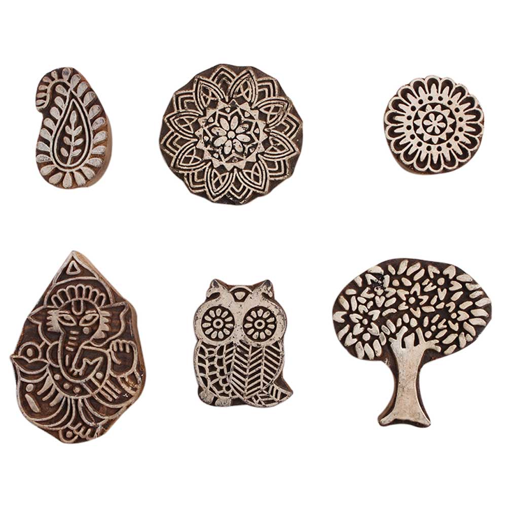 Set of 6 Piece New Mix Wooden Printing Block