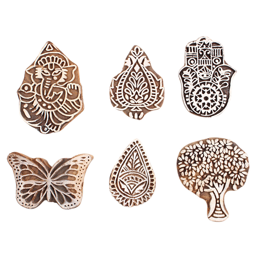 Set of 6 Piece New Mix Wooden Printing Block