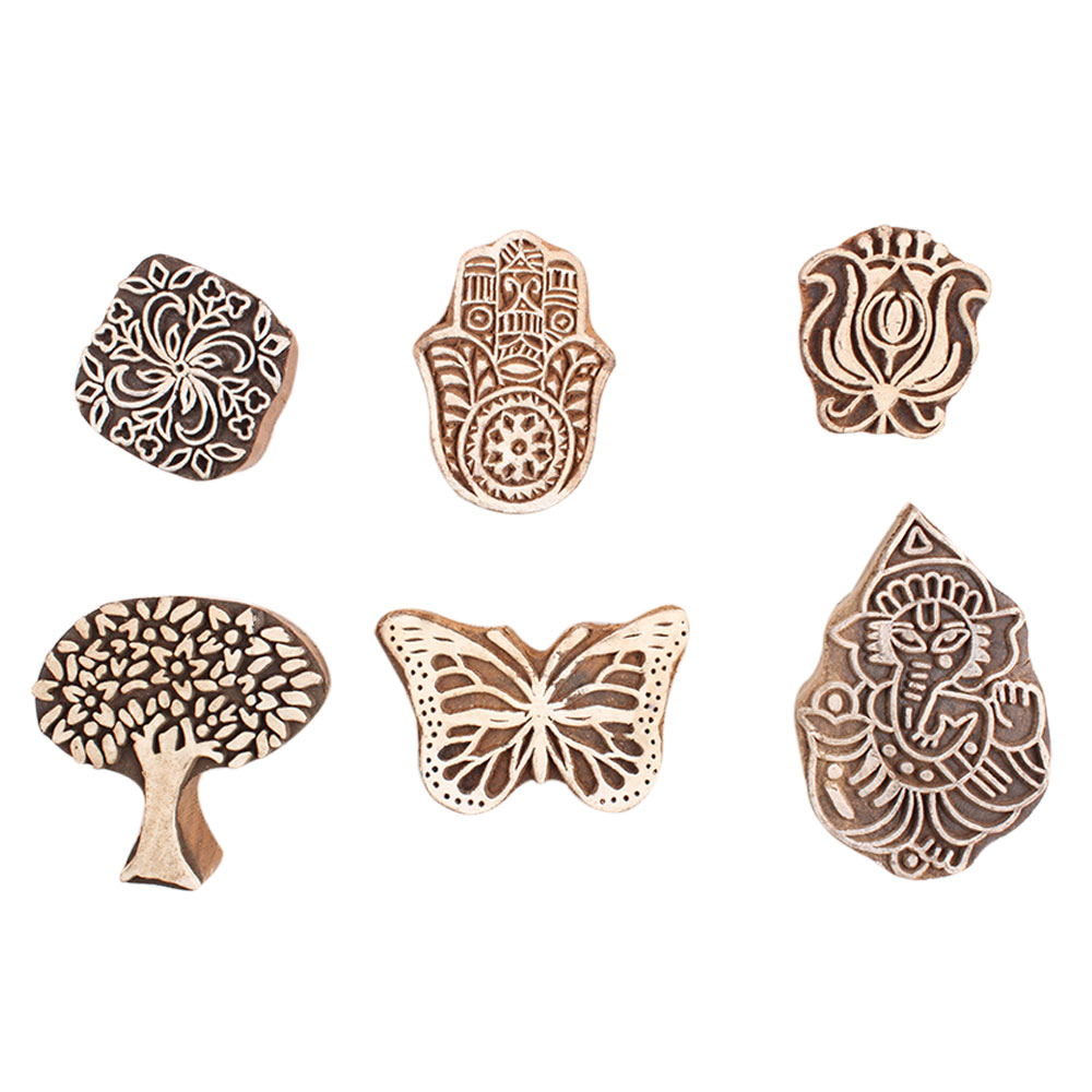 Set of 6 Piece New Mix Wooden Printing Block