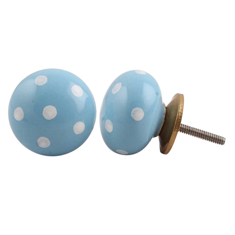 Sky Blue White Polka Almirah Knob