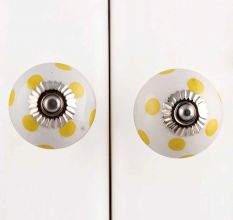 White Yellow Polka Ceramic Furniture Knob