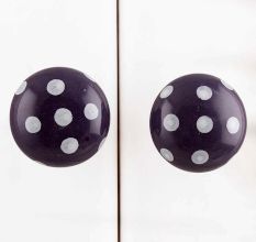 Purple White Polka Dotted Drawer Knob