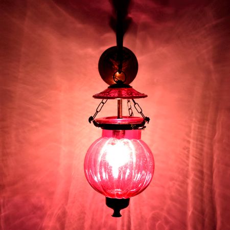 Pink Melon Shaped Hanging Lamp 