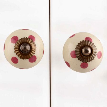 Cream Pink Polka Dotted Ceramic Knob