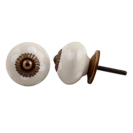 Cream White Polka Ceramic Knob