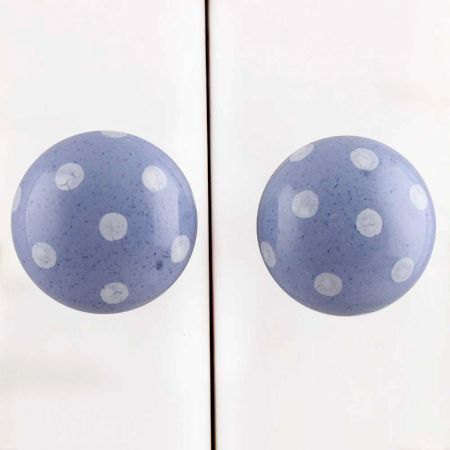 Slate Blue White Polka Potted Knob