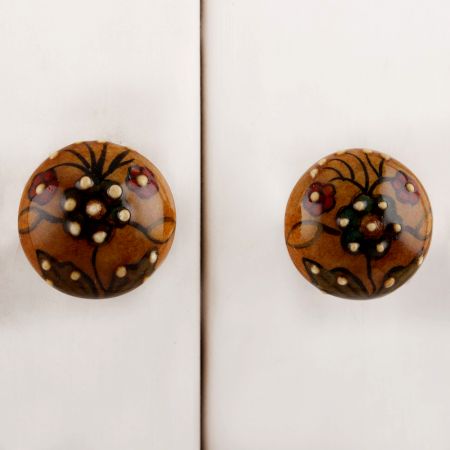 Mustard Green Floral Ceramic Bulb Knob