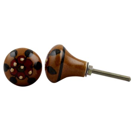 Big Red Floral Ceramic Bulb Drawer Knob