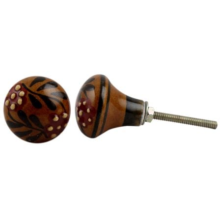 Red Black Dotted Leaf Cabinet Knob