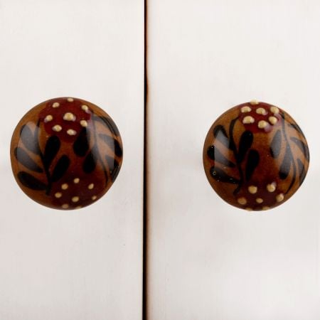 Red Black Dotted Leaf Cabinet Knob