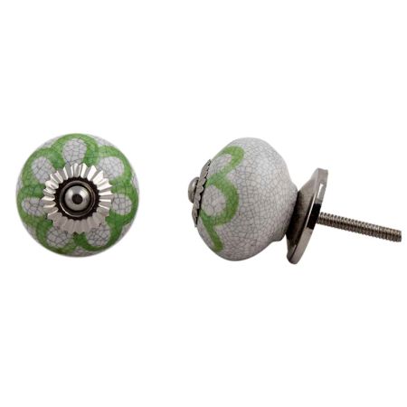 Lime Green Floral Crackle Ceramic Drawer Knob