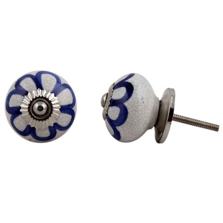 Navy Blue Floral Crackle Ceramic Drawer Knob