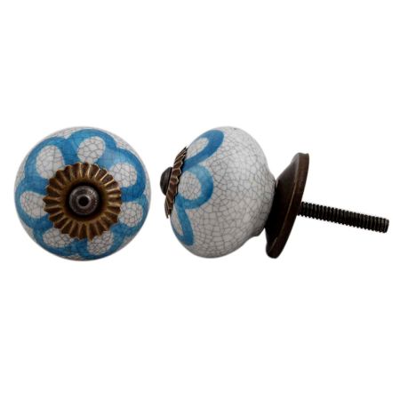Blue Floral Crackle Wardrobe Knob